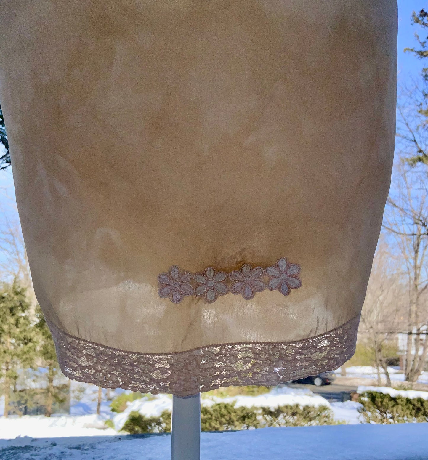 1920s–30s Tea-Dyed Silk Boudoir Teddy | Antique Peach Silk Chemise | Restored Lace Lingerie | Romantic French Style Teddy-20AM