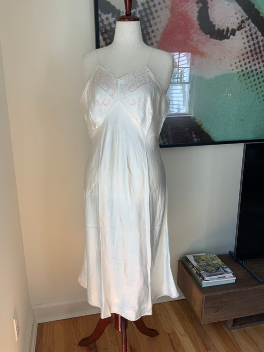 Satin Off White Slip Dress - 40s - 40AN