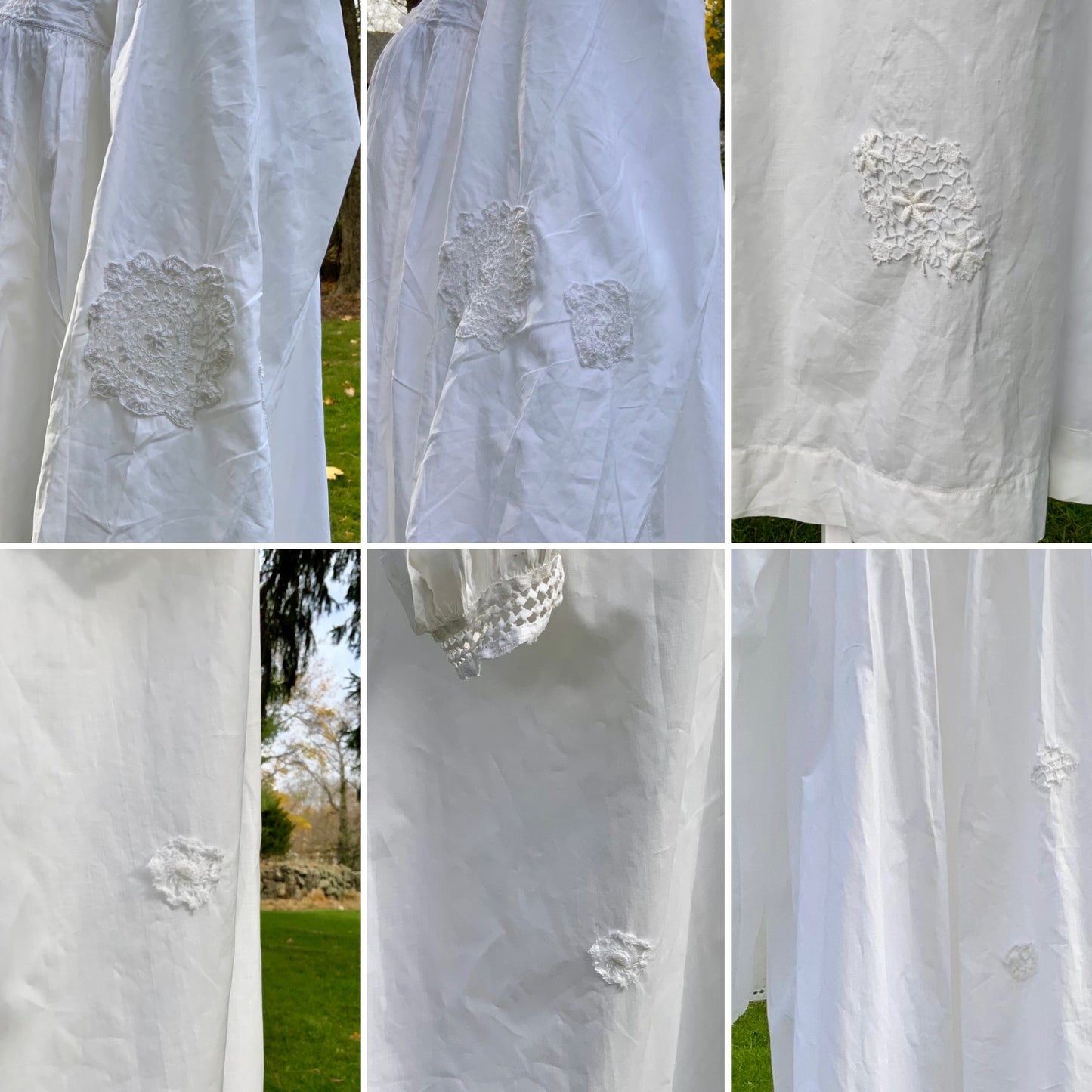 Victorian–Edwardian White Cotton Nightgown c.1895–1910 • Lace & Pintucks •ED39
