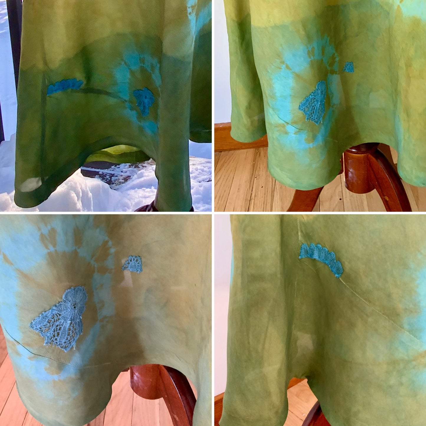 (Copy) Hand-Dyed Vintage Silk Dress – Olive & Aqua Patina | One of a Kind Atelier Piece (1930s–40s)-40B6