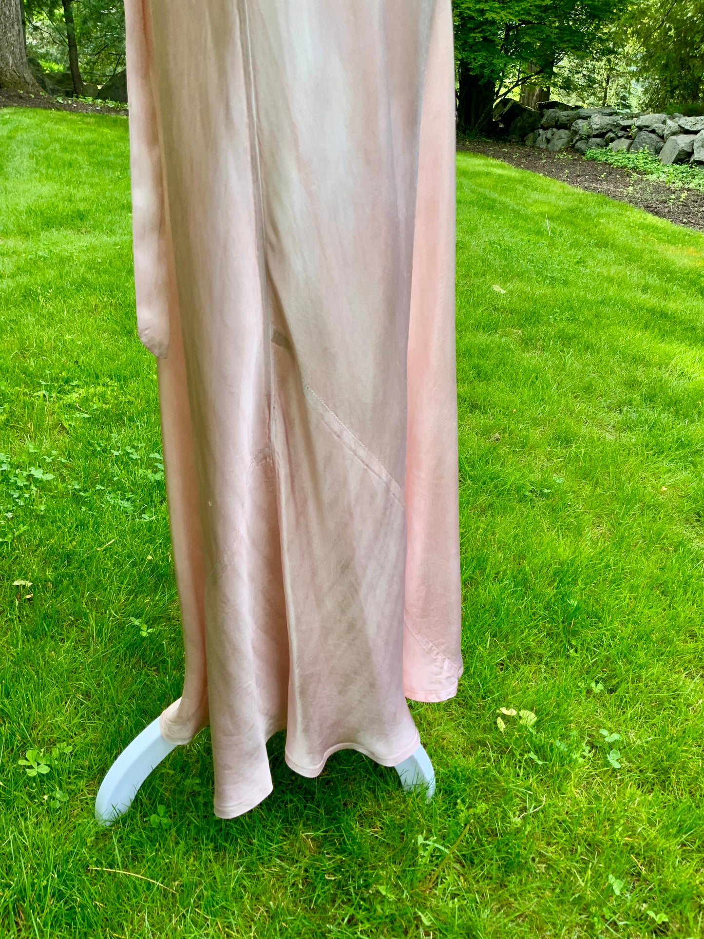 One of a Kind Hand Dyed 1930s Silk Satin Gown | Peach Nude Antique Slip Dress-30CE