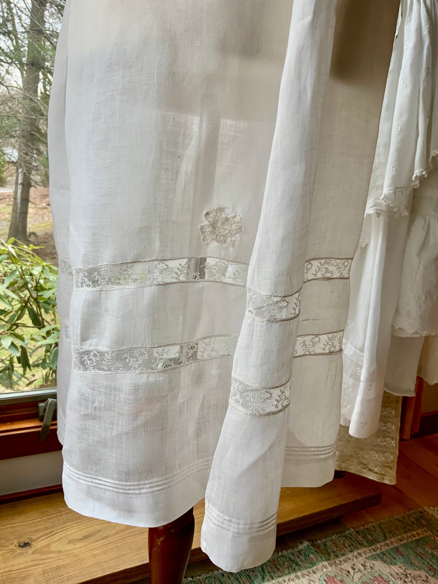 Antique 1910s Cotton Batiste Lingerie Dress with Lace Insertion & Hand Embroidery-ED74