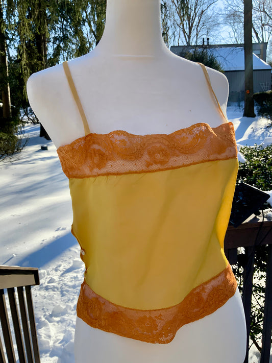 Hand-Dyed Yellow Camisole | 1920s–1930s French-Inspired Boudoir Piece-20AW