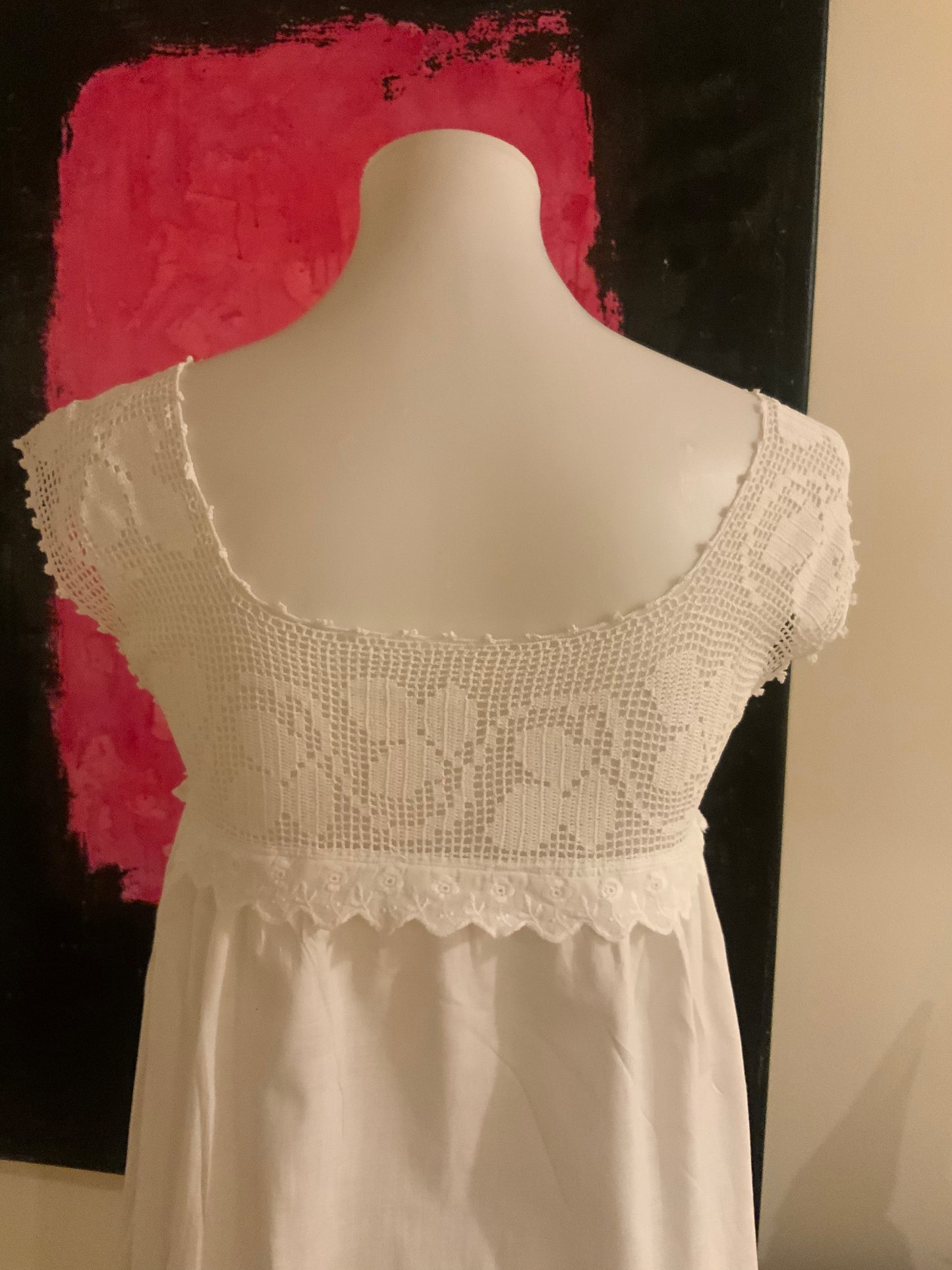 Victorian Cotton Nightgown - Filet Lace - 1800
