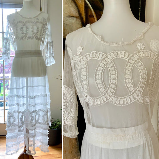 Edwardian Embroidered Tulle Tea Dress - 1910/1918 - Bridal - ED26