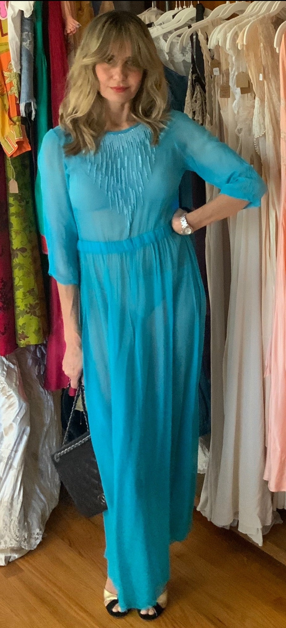 Turquoise Sheer Dress - 30s Turquoise Sheer Dress - 30s