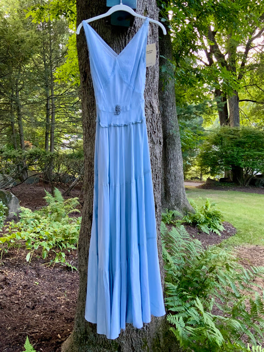 Rare 1930s Powder Blue Tulle & Satin Evening Gown | Bias Cut Skirt | XXS.40BQ
