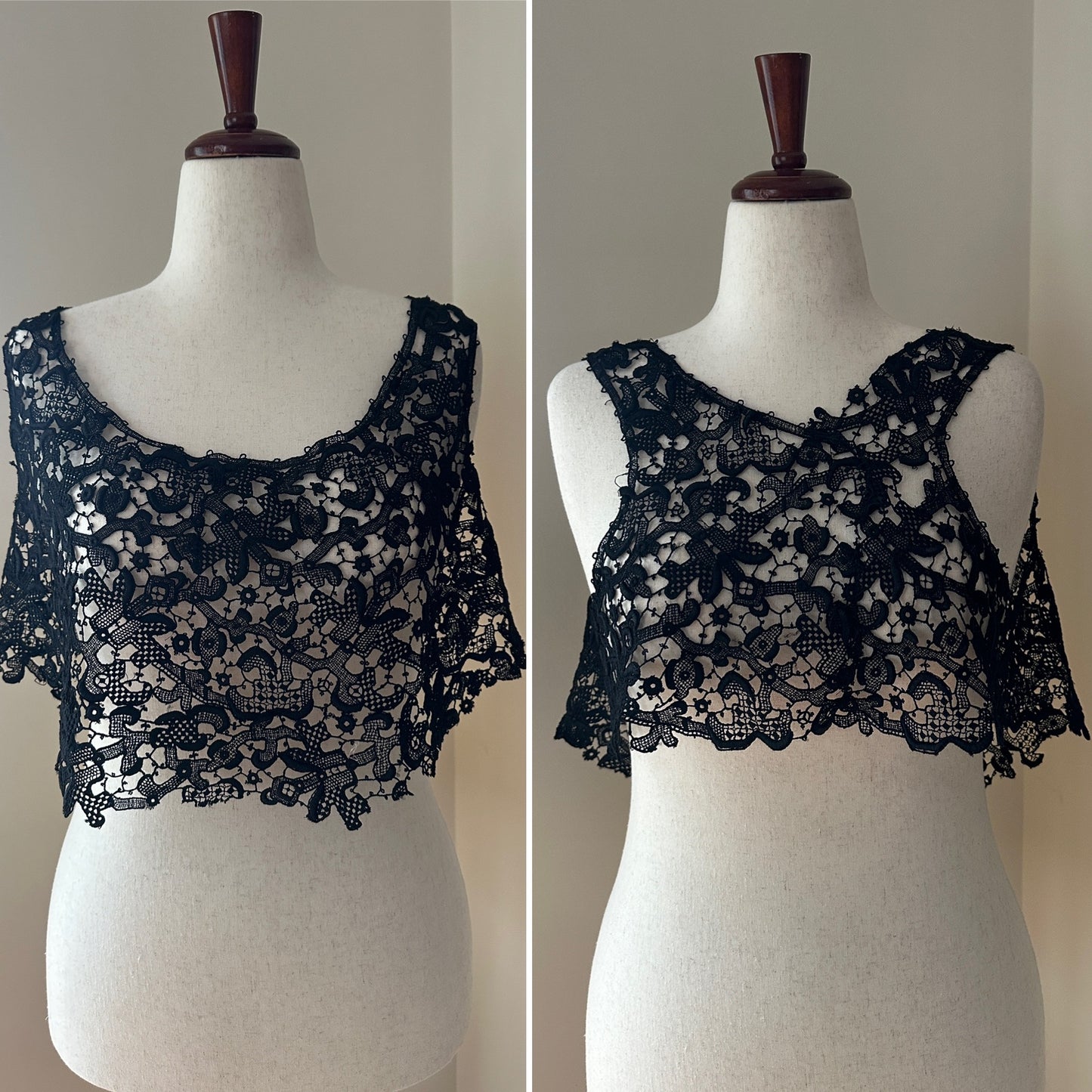 Vintage Black Crochet Lace Crop Top - 30s - 30AC