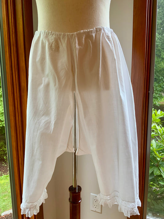 Authentic Edwardian White Cotton Split Drawers | Antique Lace Bloomers | Open Crotch Pantalettes | c.1905–1915-ED86