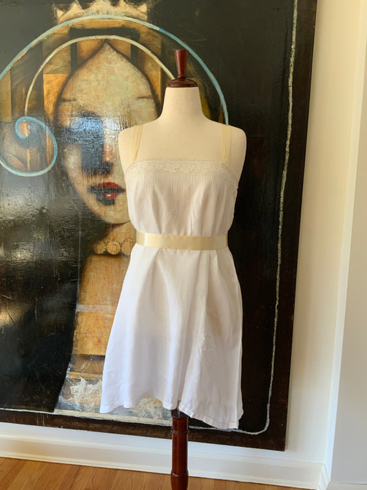 Antique Slip Dress - Filet Lace - Embroidered Initials E C - 1920 - 20C