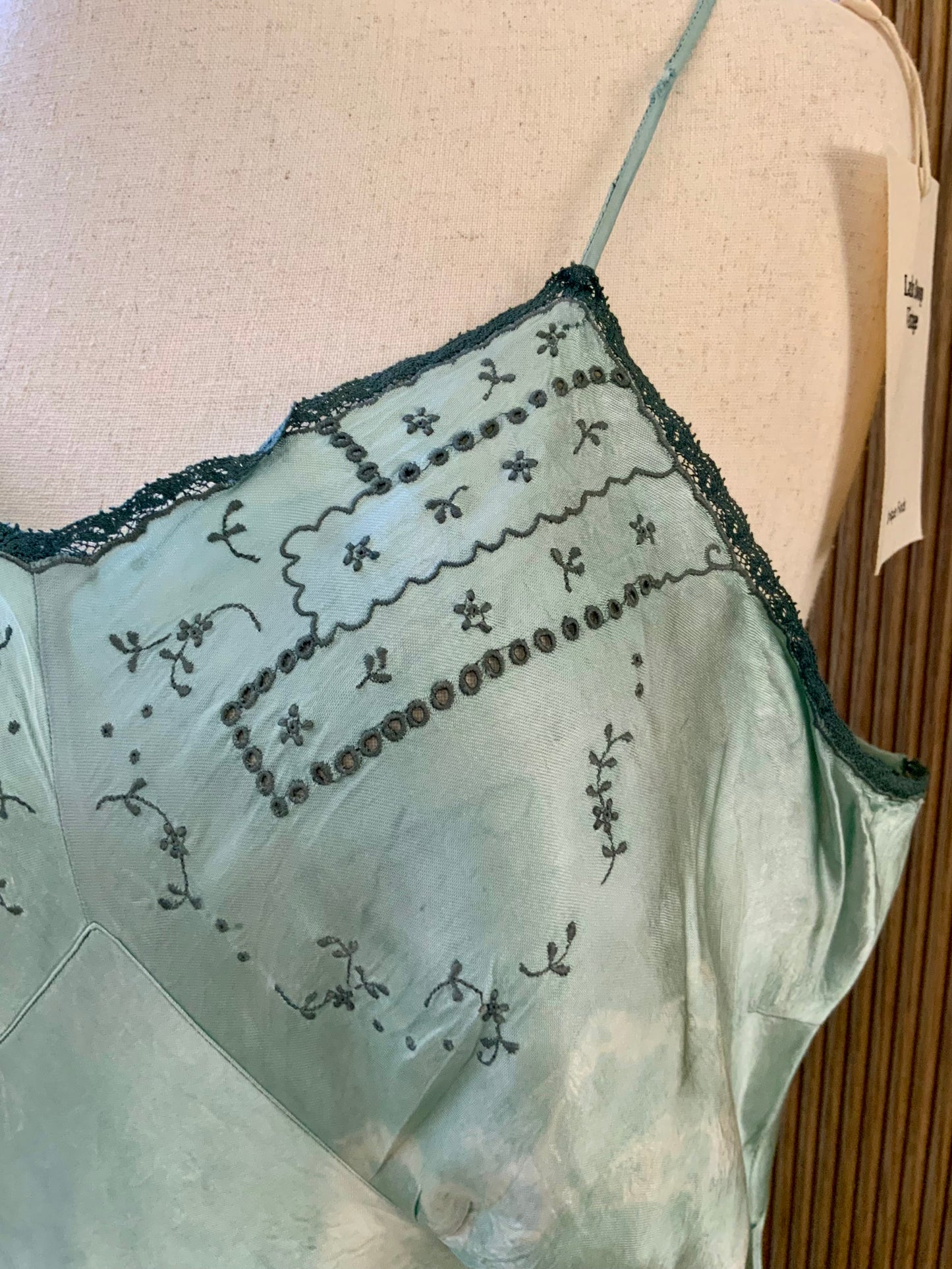 1930s–1940s Hand-Dyed Silk Satin Embroidered Slip Dress-40AN