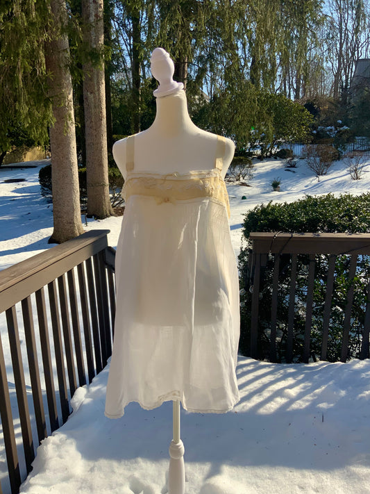 Edwardian Cotton Batiste Teddy | Antique Embroidered Sheer Band Step-In with Lace Appliqué-ED53