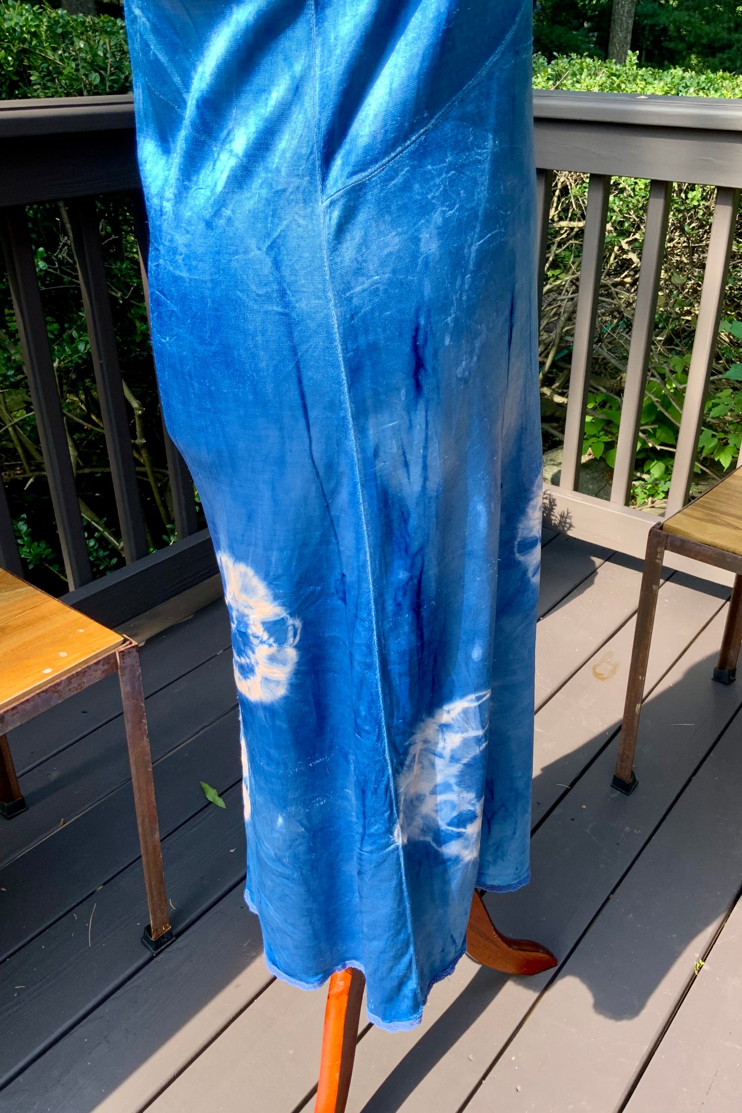 Mid-Century Hand Dyed Blue Tie Dye Satin Slip Dress.60P.