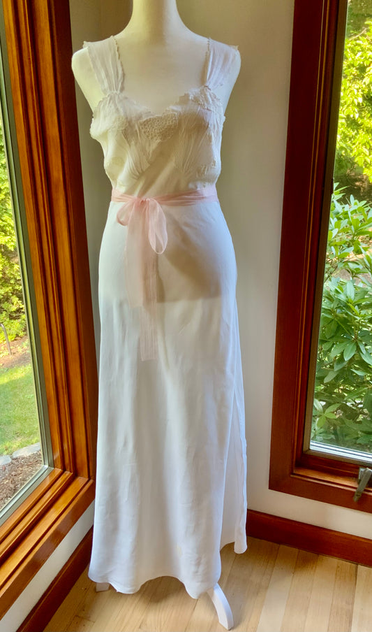 1930s Reimagined Silk Satin Bridal Slip Dress | Restored Antique Boudoir Gown with Hand-Applied Vintage Lace-30LM