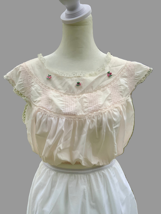 Edwardian Cotton Lingerie Set • 1918–1925 • Blush Camisole & Lace Bloomers • Heirloom Bridal Trousseau - ED41