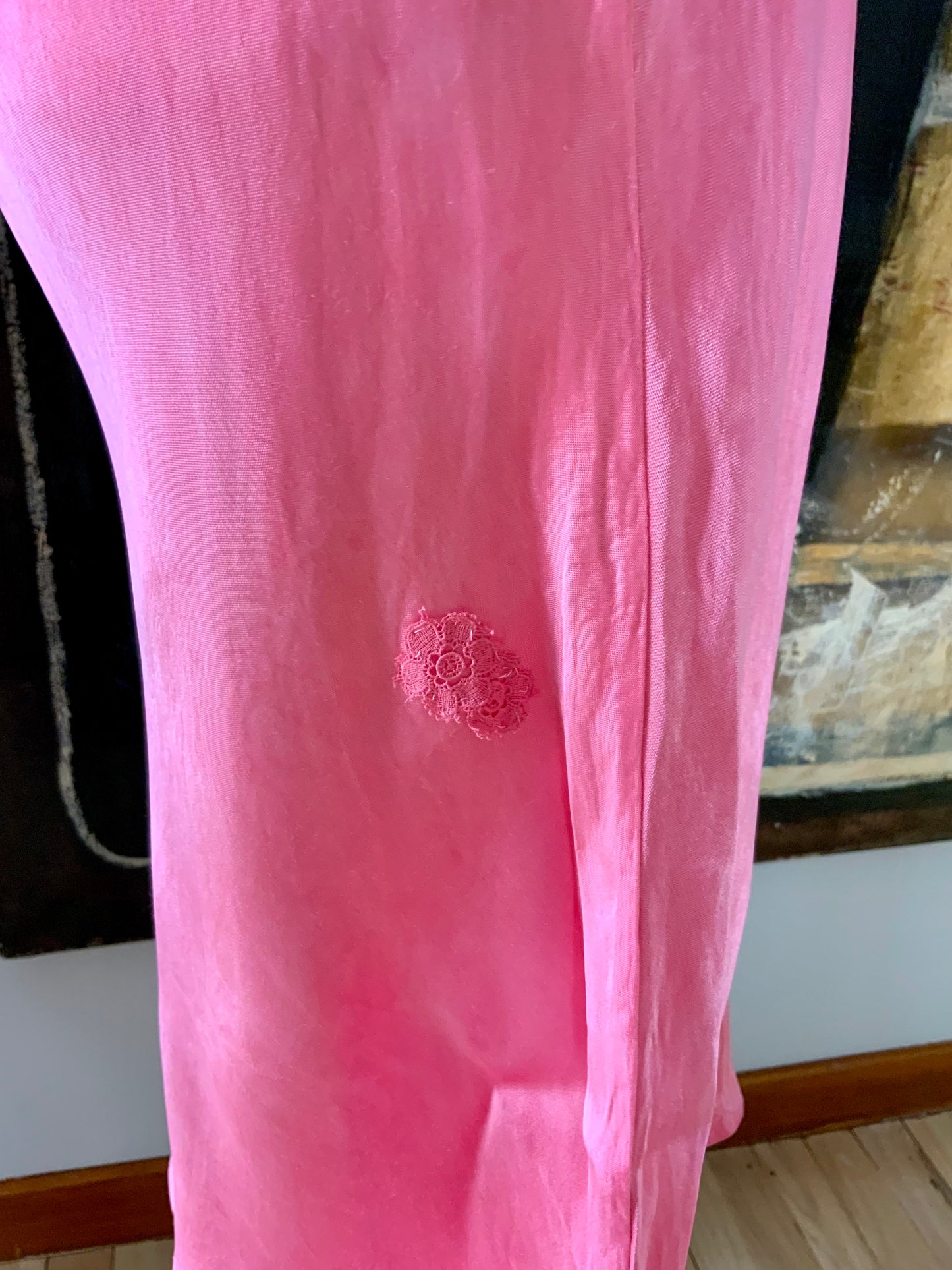 1970s Silk Slip Dress in Hand-Dyed Pink | Lace Bodice - 70F