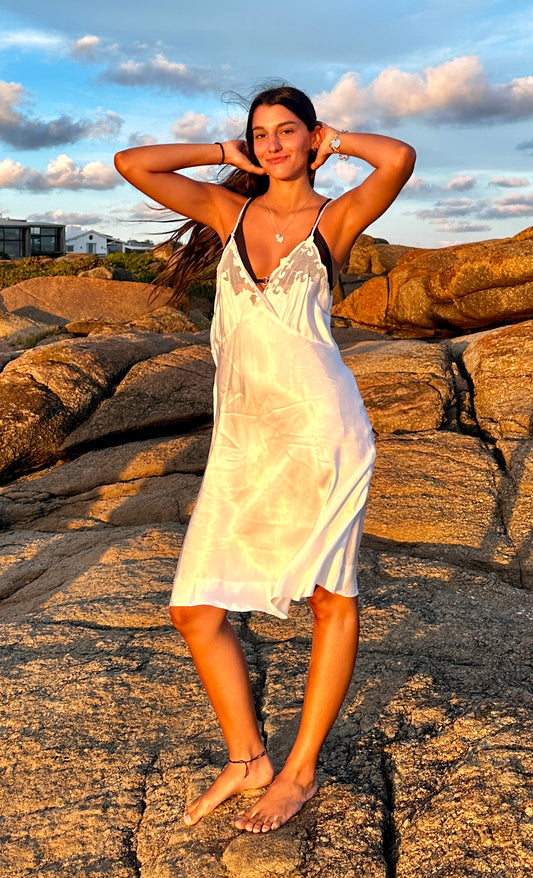 Satin Slip Dress - 70s - 70F