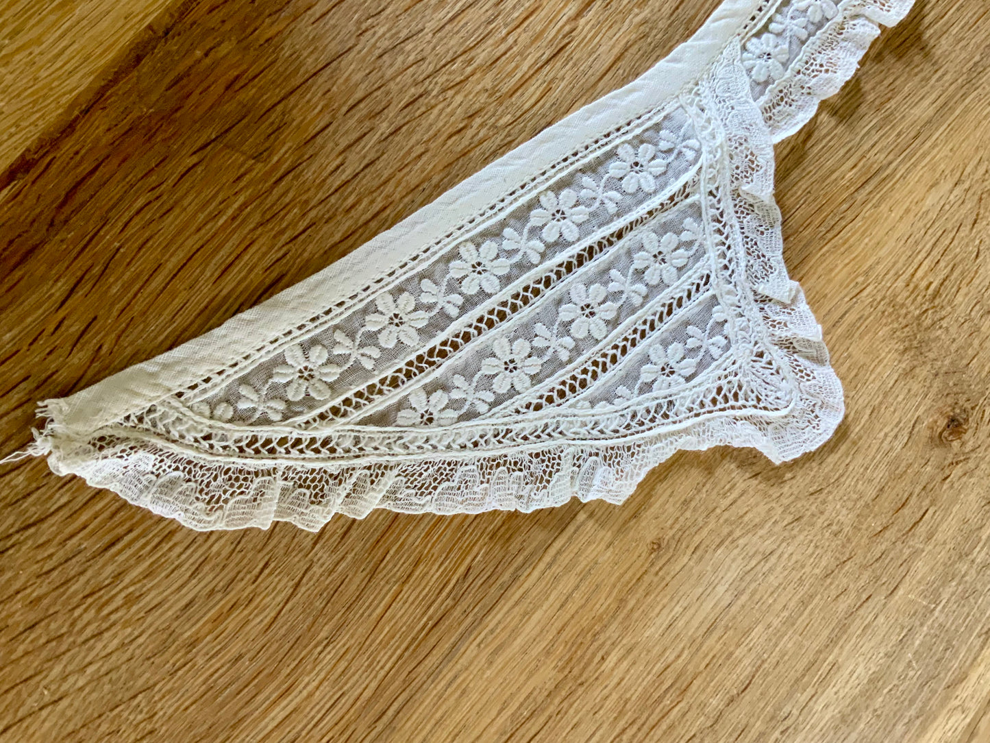 Antique Edwardian Embroidered Cotton Lace Collar – Sailor V Neck Floral Eyelet Trim Detachable Collar