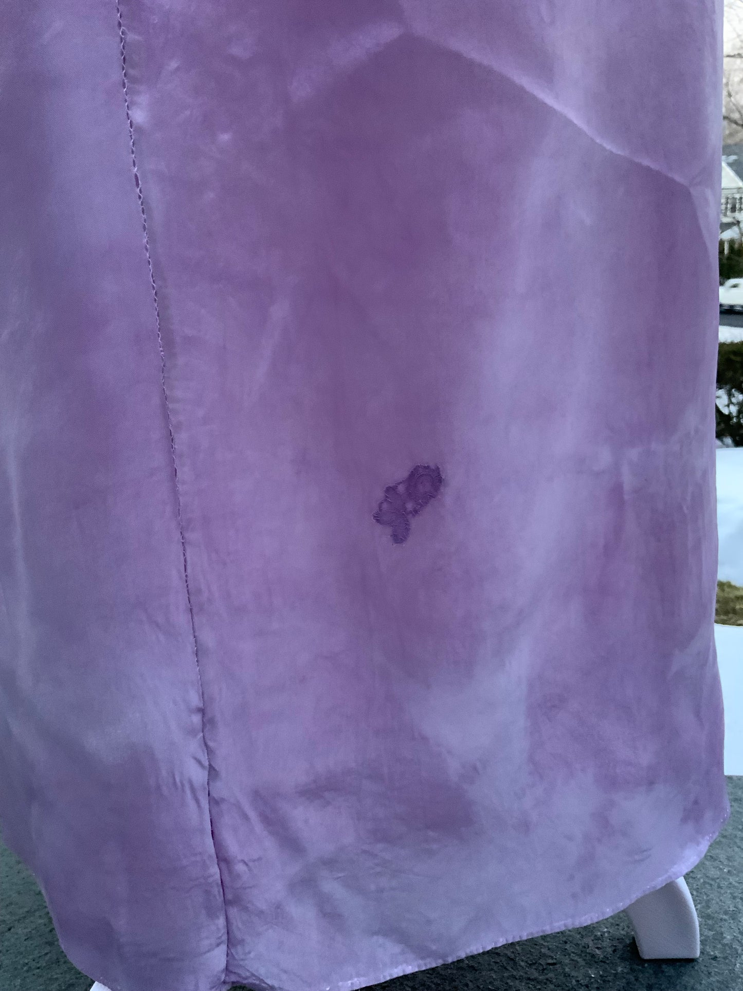 1970s Lilac Satin & Lace Gown – Hand Dyed Romantic Vintage Maxi Dress
- 50V