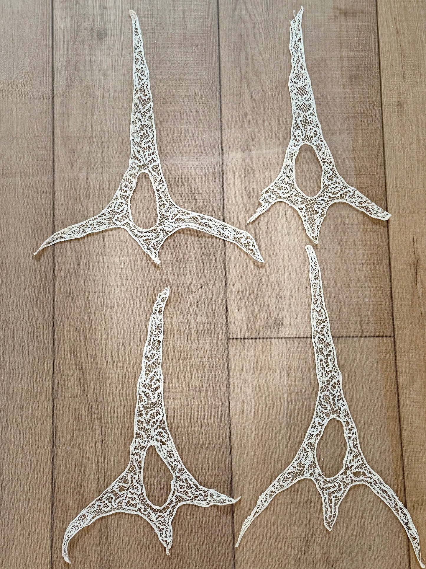 Antique Edwardian Bridal Lace Appliqués | Architectural “Eiffel Tower” Motifs | c. 1905–1915