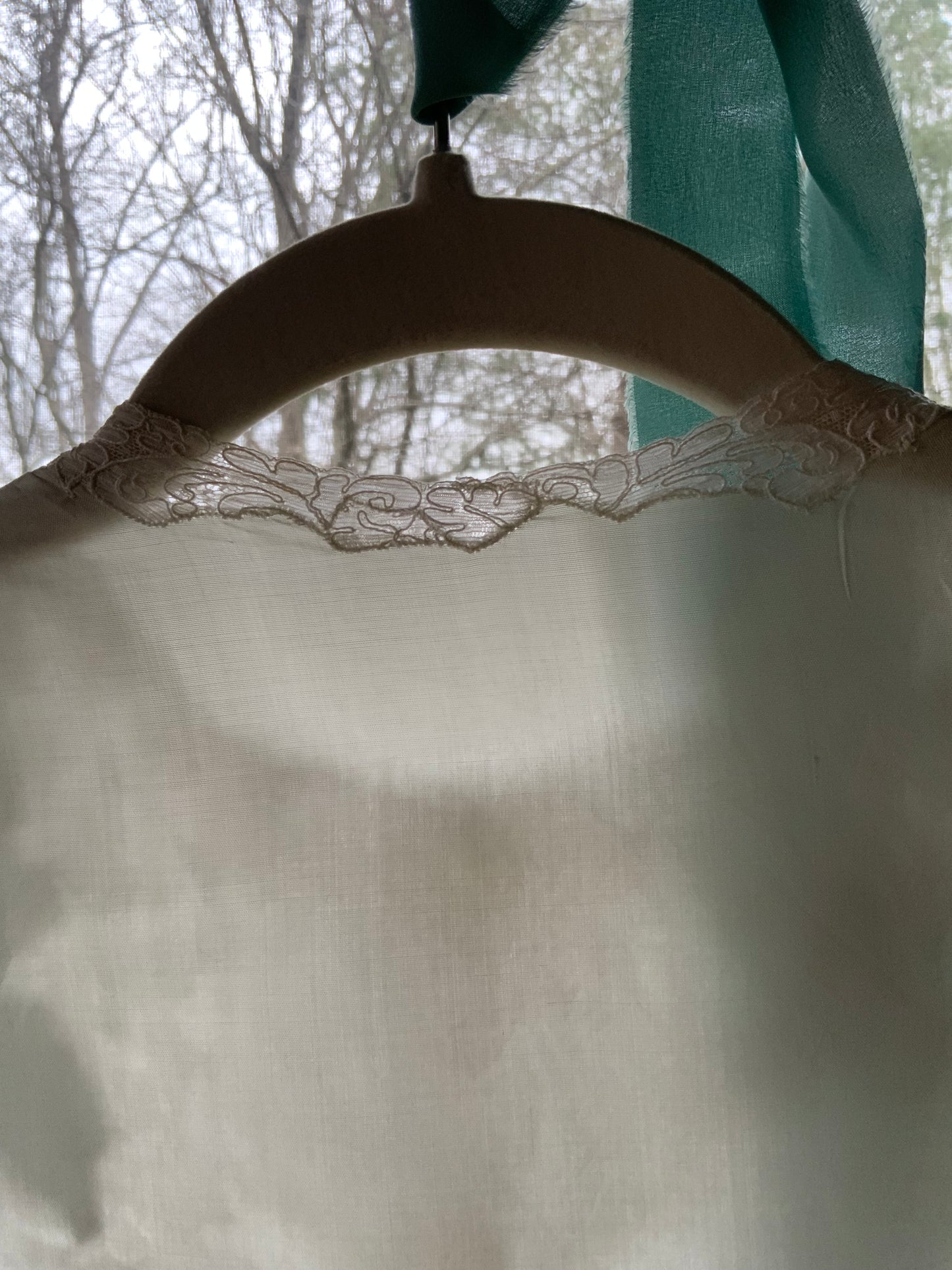 1940s Silk Satin Blouse with Lace Appliqué | Mint Green | Edwardian Revival-40AT