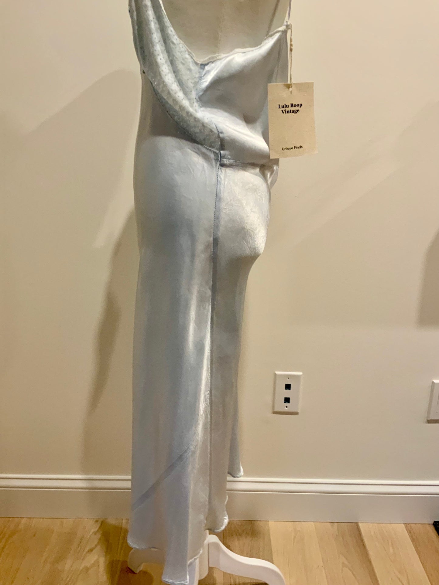 Ice Blue Bias Cut Layered Slip Dress | Ethereal Draped Satin Maxi | Avant-Garde Romantic-90H
