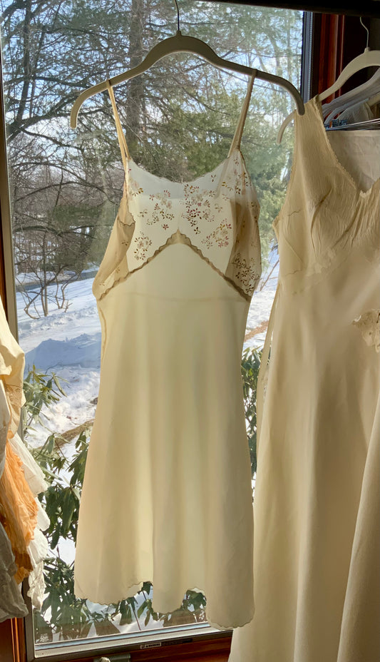 1920s–30s Pure Silk Embroidered Slip Dress-30BD