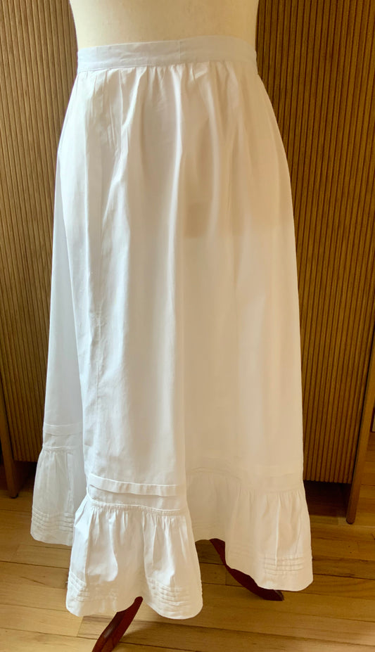 Antique Edwardian White Cotton Petticoat Skirt with Hand-Applied Vintage Appliqués-ED75