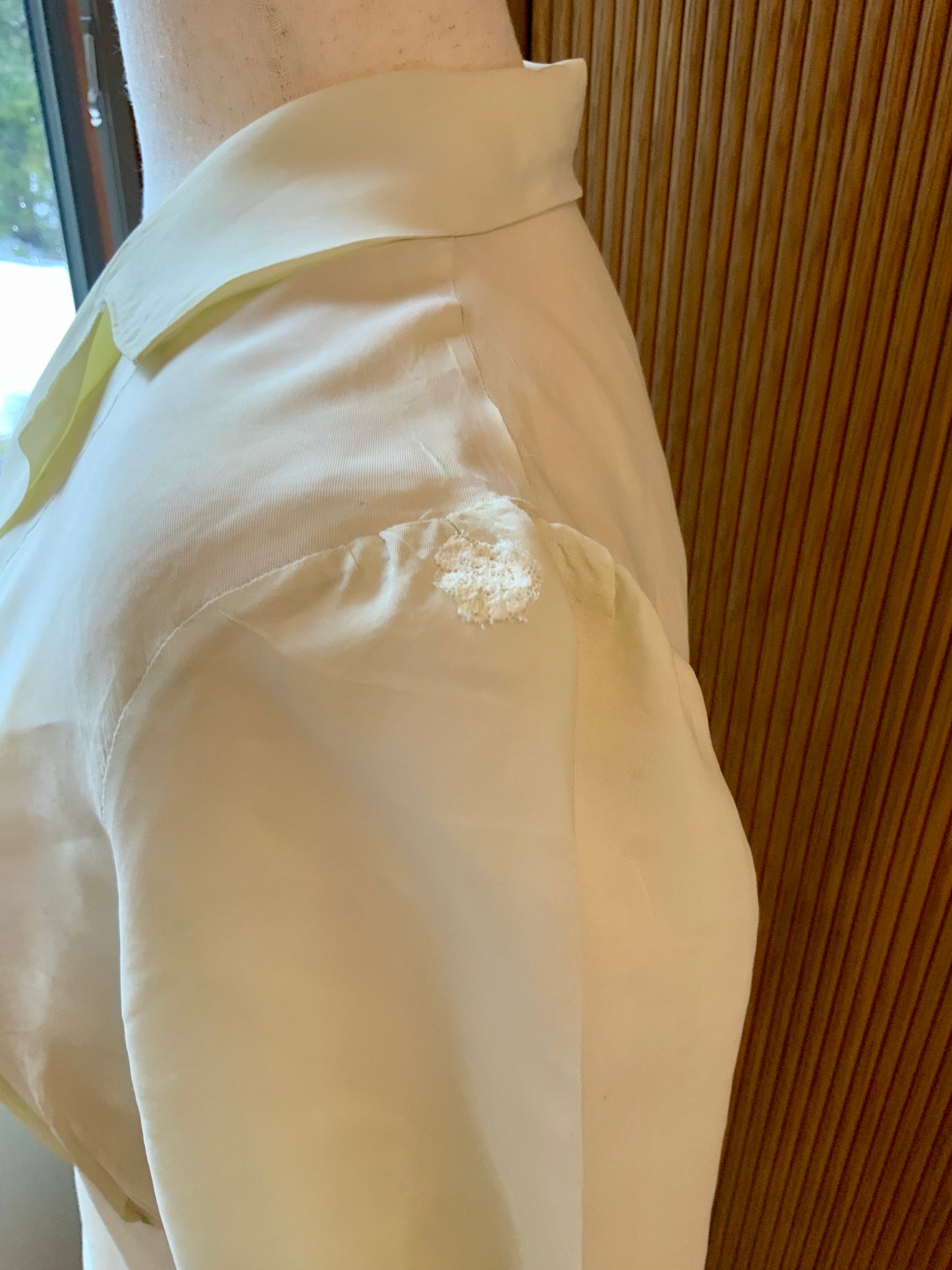 Authentic 1930s 1940s Ivory Silk Satin Day Dress Embroidered Vintage Dress- 40AO