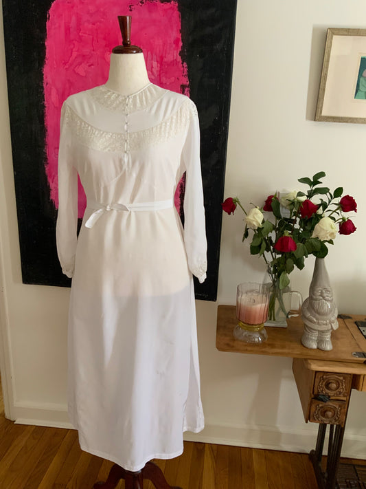Long Sleeve Satin Nightgown White - 30s - 30Z