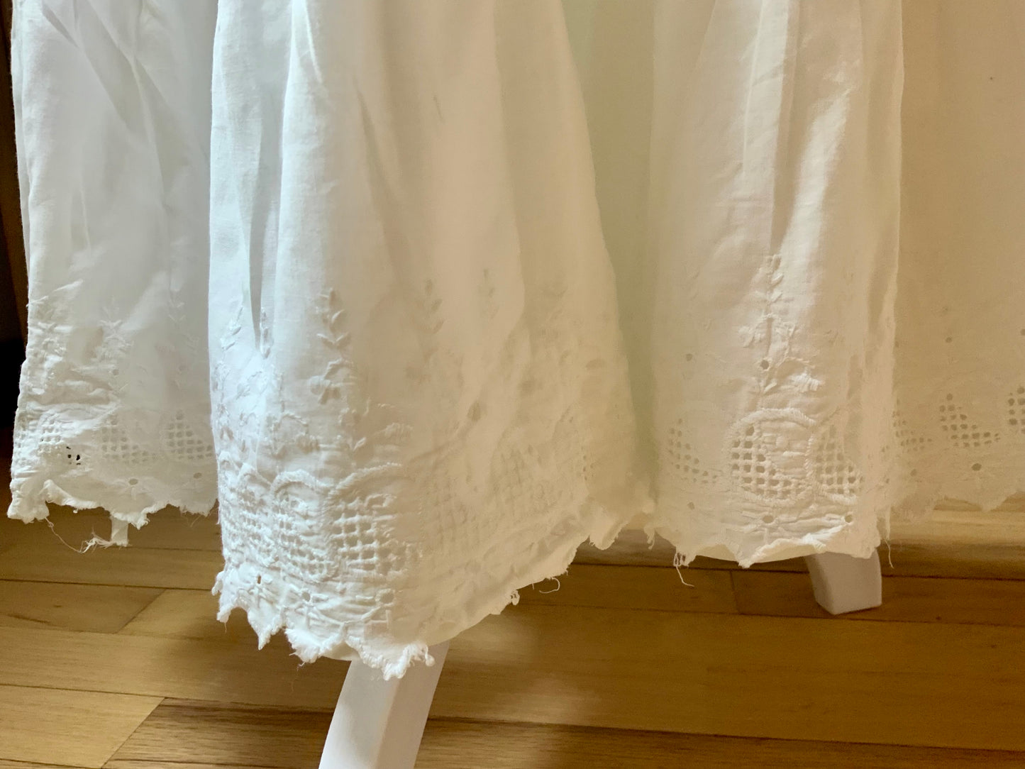 Edwardian White Cotton Petticoat Skirt | Antique Lace Hem | Hand-Repaired with Vintage Appliqués | High Waist-ED74