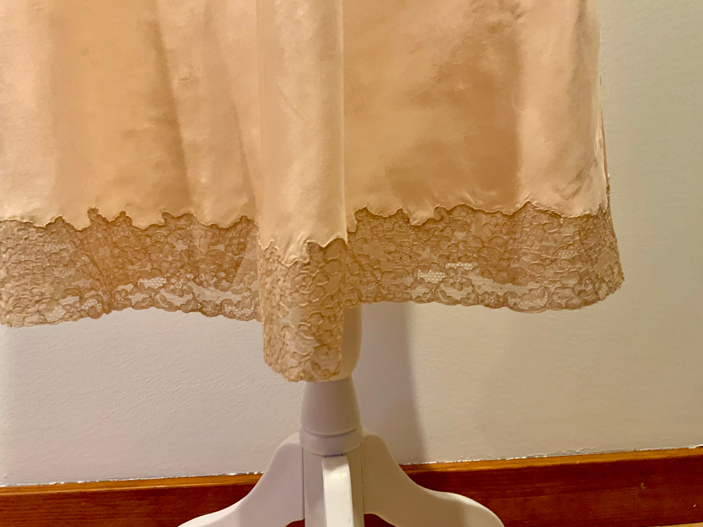 Late 1930s True Silk Peach Slip Dress with Lace Bodice | Bias Cut Antique Lingerie-40AR