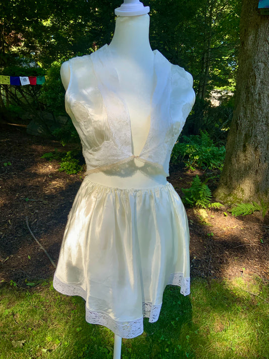 One-of-a-Kind Reconstructed 1940s Silk Set | Vintage Lace Top & Skirt-40CF
