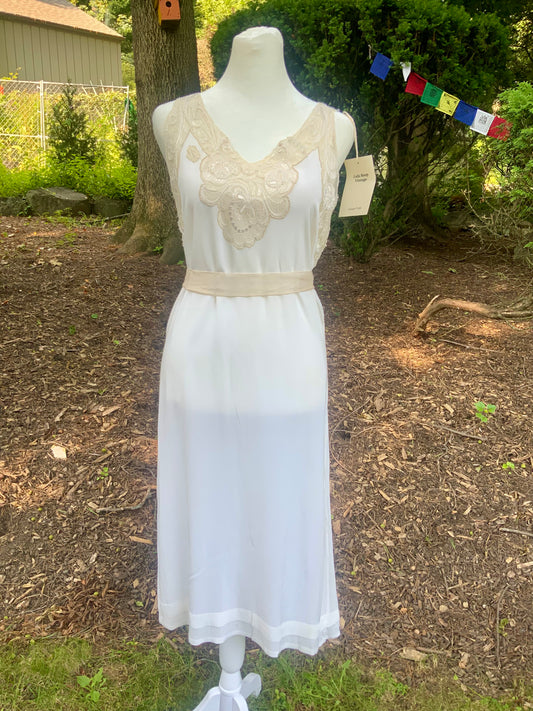 1930s Pure Silk Bridal Slip Dress Lace Bias Cut Wedding Gown Lingerie S/M-30BX