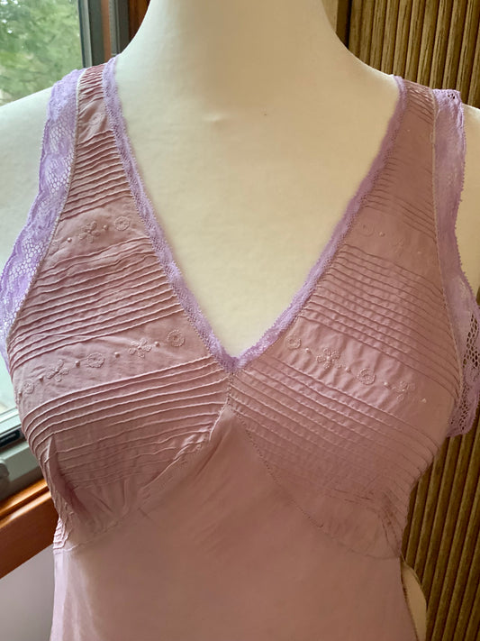 70s does 30s Hand Dyed Vintage Silk Slip Dress Bias Cut Pintuck Embroidered Open Back Romantic Nightgown
- 40AU