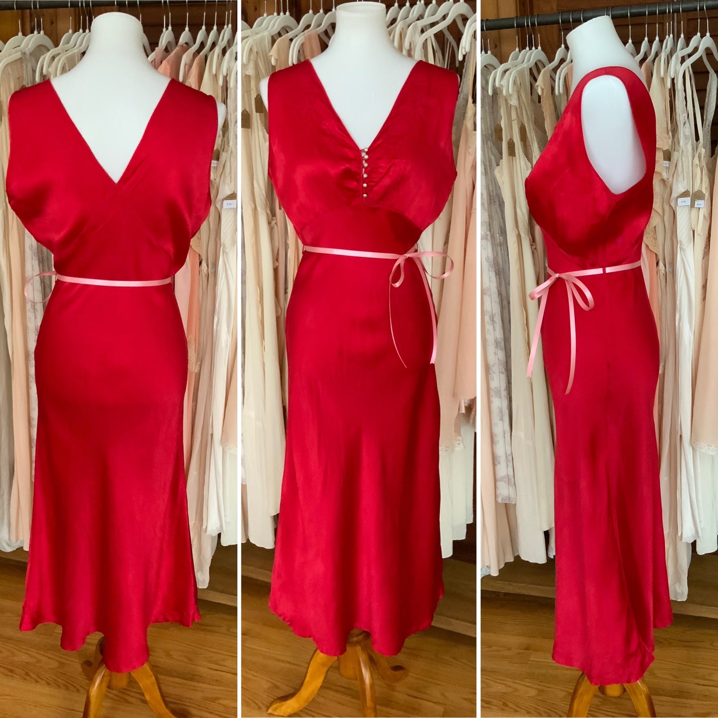 Hand Dyed Red Nightgown / Slip Dress - 50s