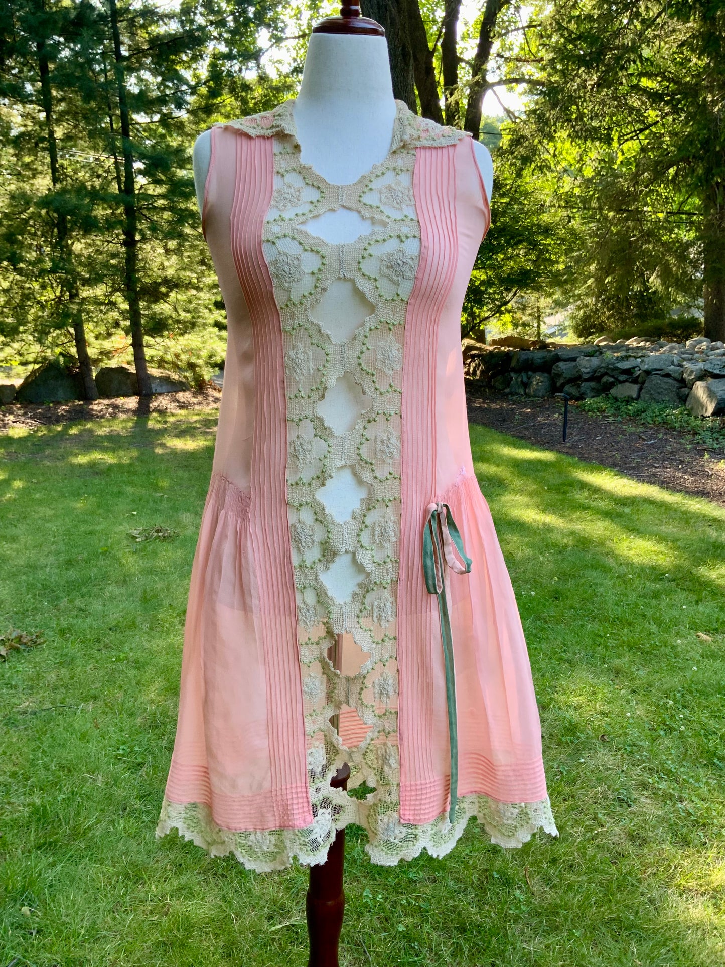 Rare 1920s Silk Chiffon Flapper Dress Art Deco Lace Dress Original Silk Slip Antique Pink Dress Vintage Restored with Vintage Appliqués. 20AS
