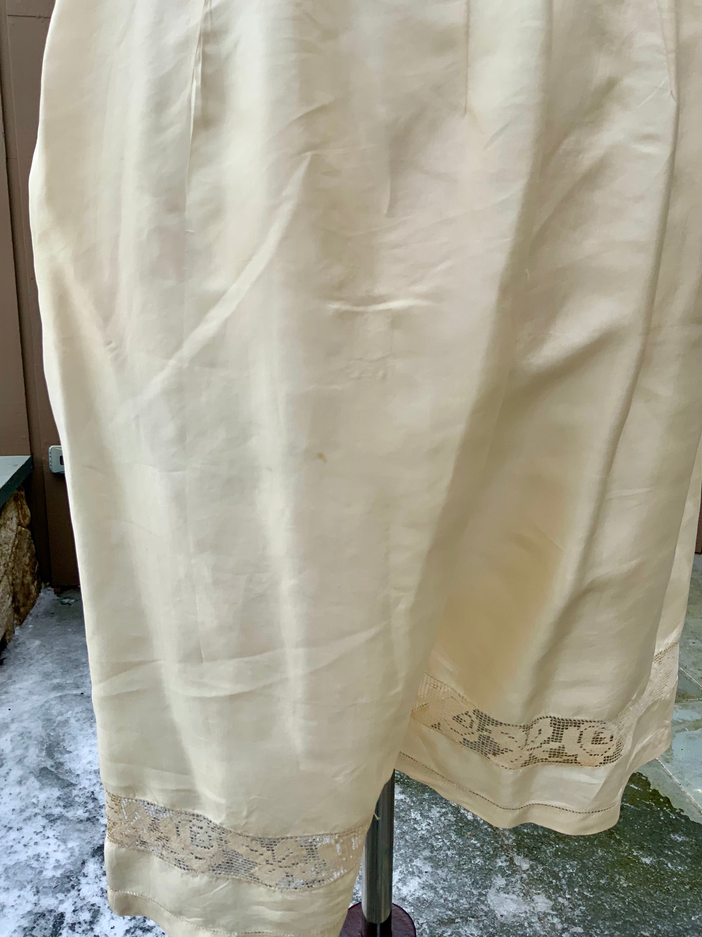 Antique 1910s–1920s Pure Silk Bloomers with Filet Lace Inset | Edwardian Lingerie Drawers-ED57