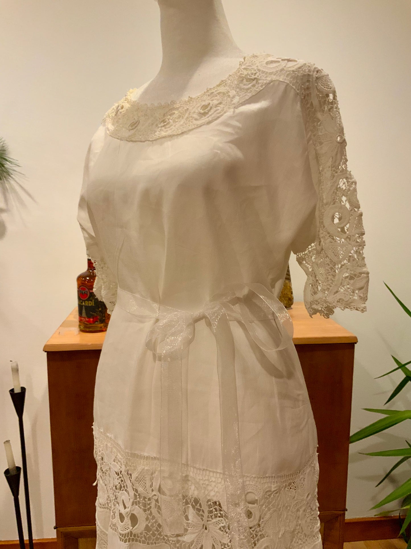 Edwardian Cotton & Lace Tea Dress c.1905–1915 |Antique Lingerie Dress with Battenberg & Crochet Lace-ED32