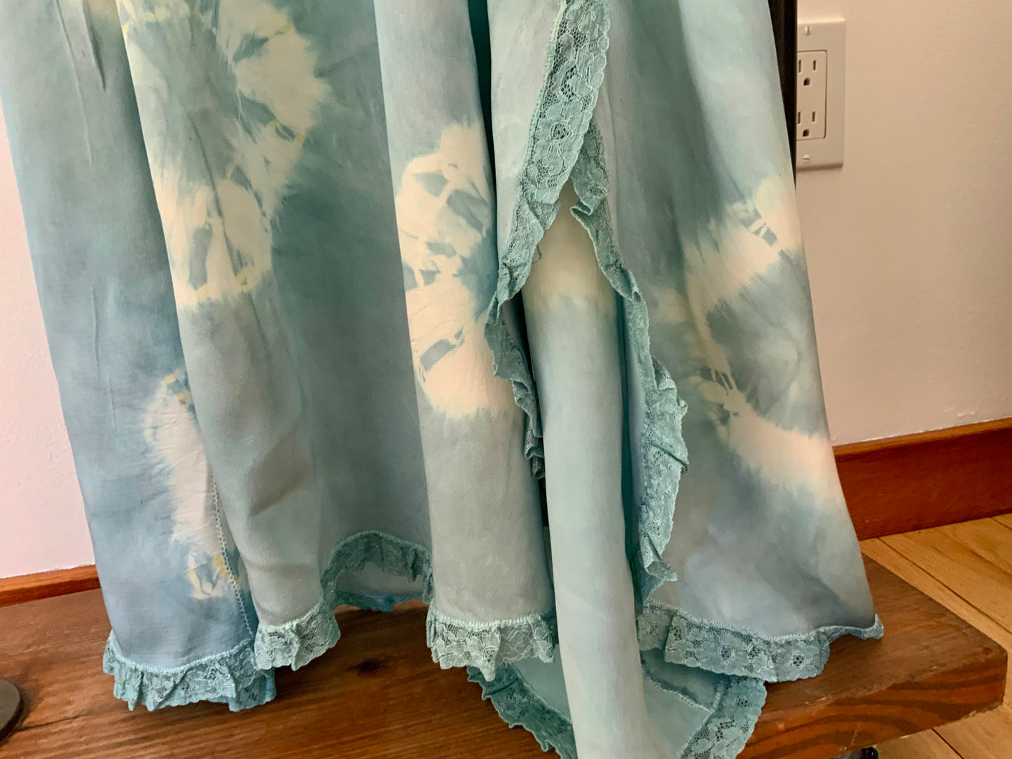 Antique 1930s Silk Chiffon Lingerie Gown – Hand Dyed Aqua -30BE