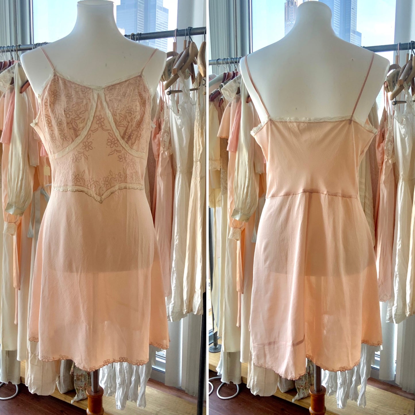 Embroidered Chiffon Slip Dress - 30s - Bridal