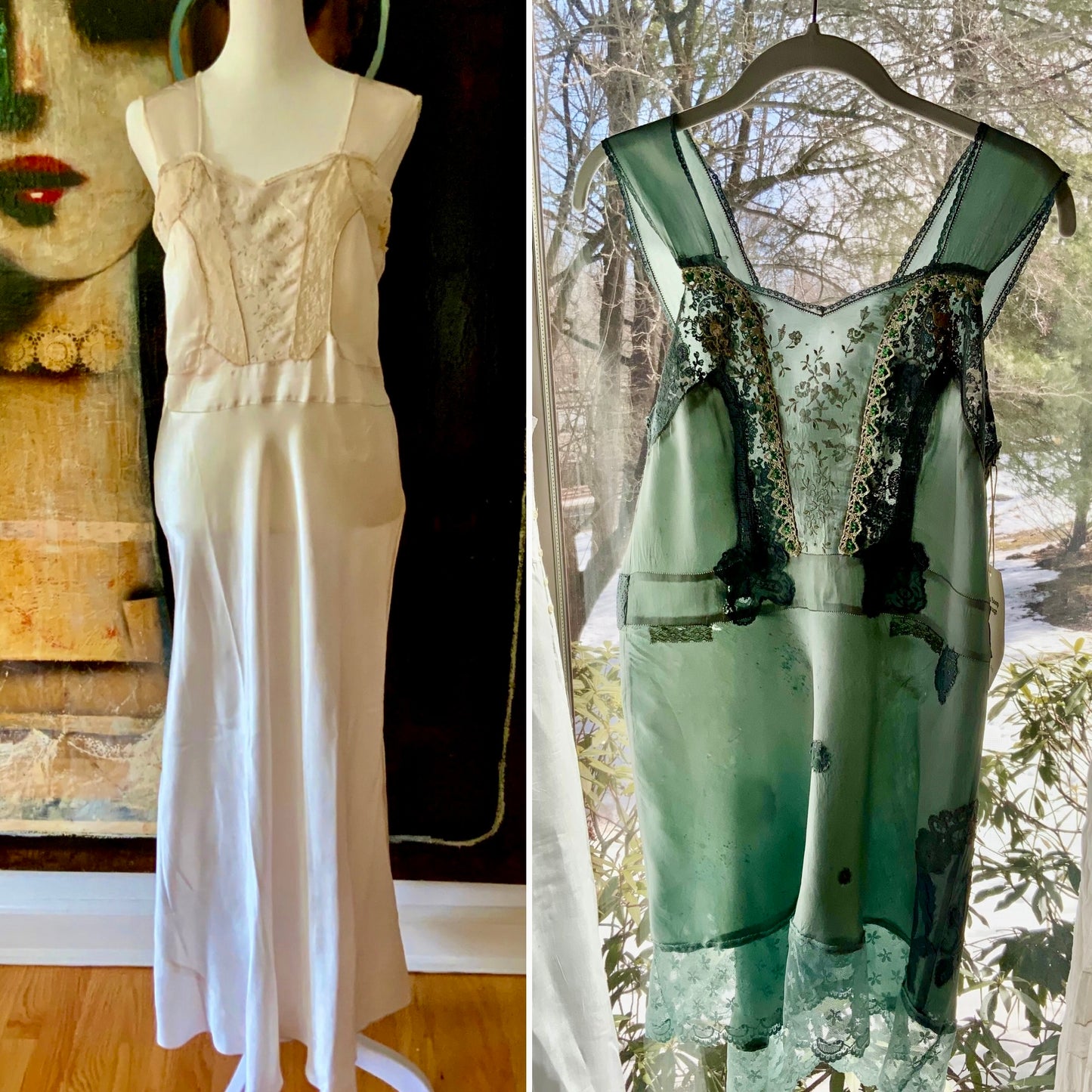 1920s–1930s Antique Silk Boudoir Slip Dress – Art Deco Lingerie Dress – Hand Dyed & Artistically Restored-30BF