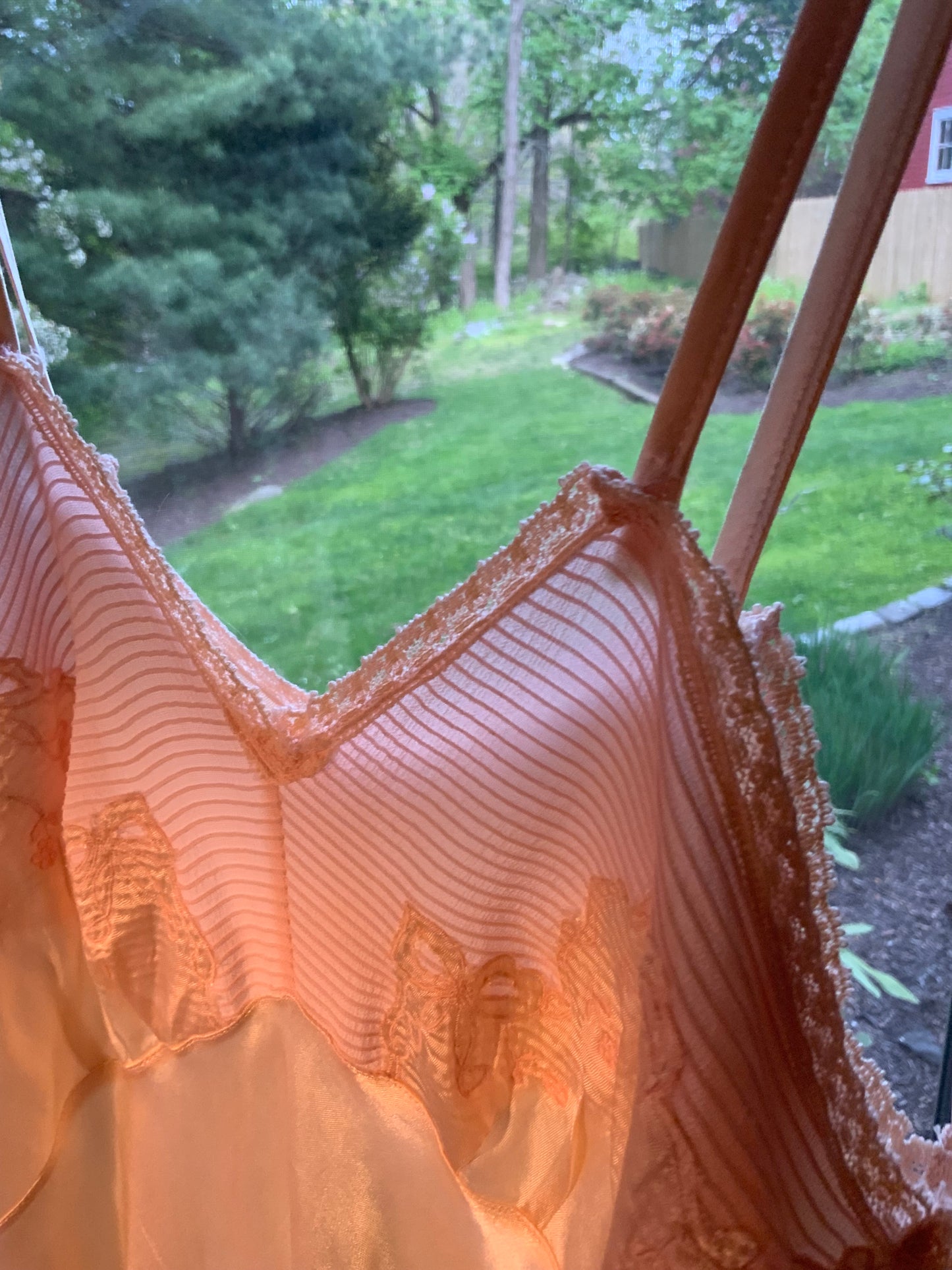 Late 1930s Peach Satin Slip Dress. Blush Pink Bodice. Floral Embroidery. Luxury Vintage Lingerie-40BR