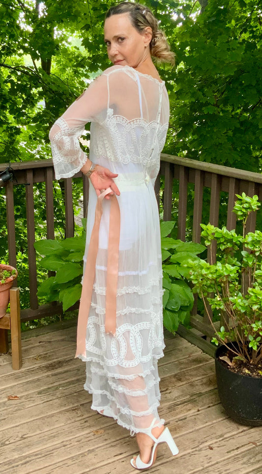 Edwardian Embroidered Tulle Tea Dress - 1910/1918 - Bridal - ED26