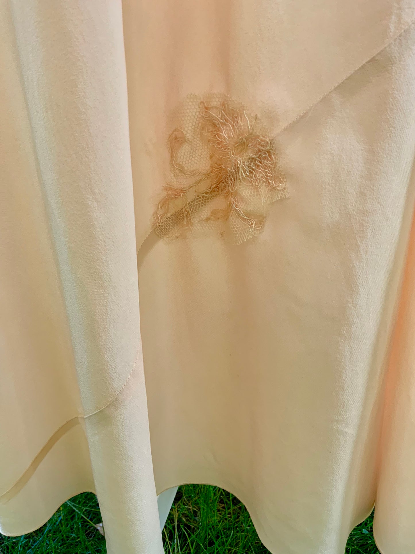 Peach Silk Nightgown | Hand Embroidered Bias Cut Slip Dress - 30s - 30AK