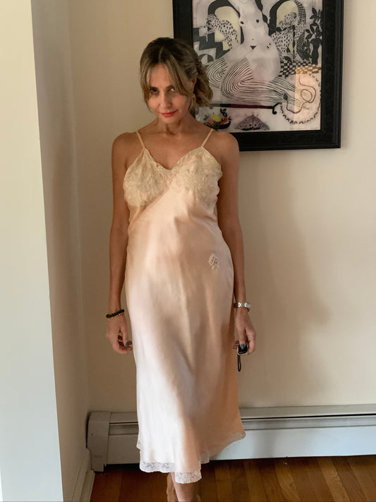 Pure Silk Lace Slip Dress - 50s - 50S