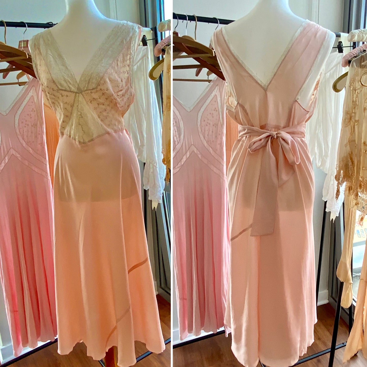 Silk Lace Pink Bridal  Nightgown - 50s