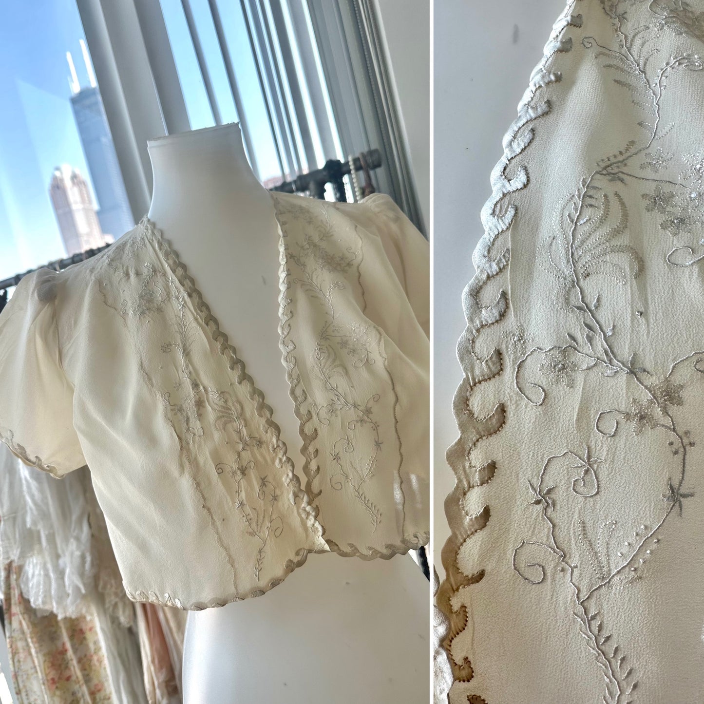 Silk Embroidered Bed Jacket - 20s - Bridal