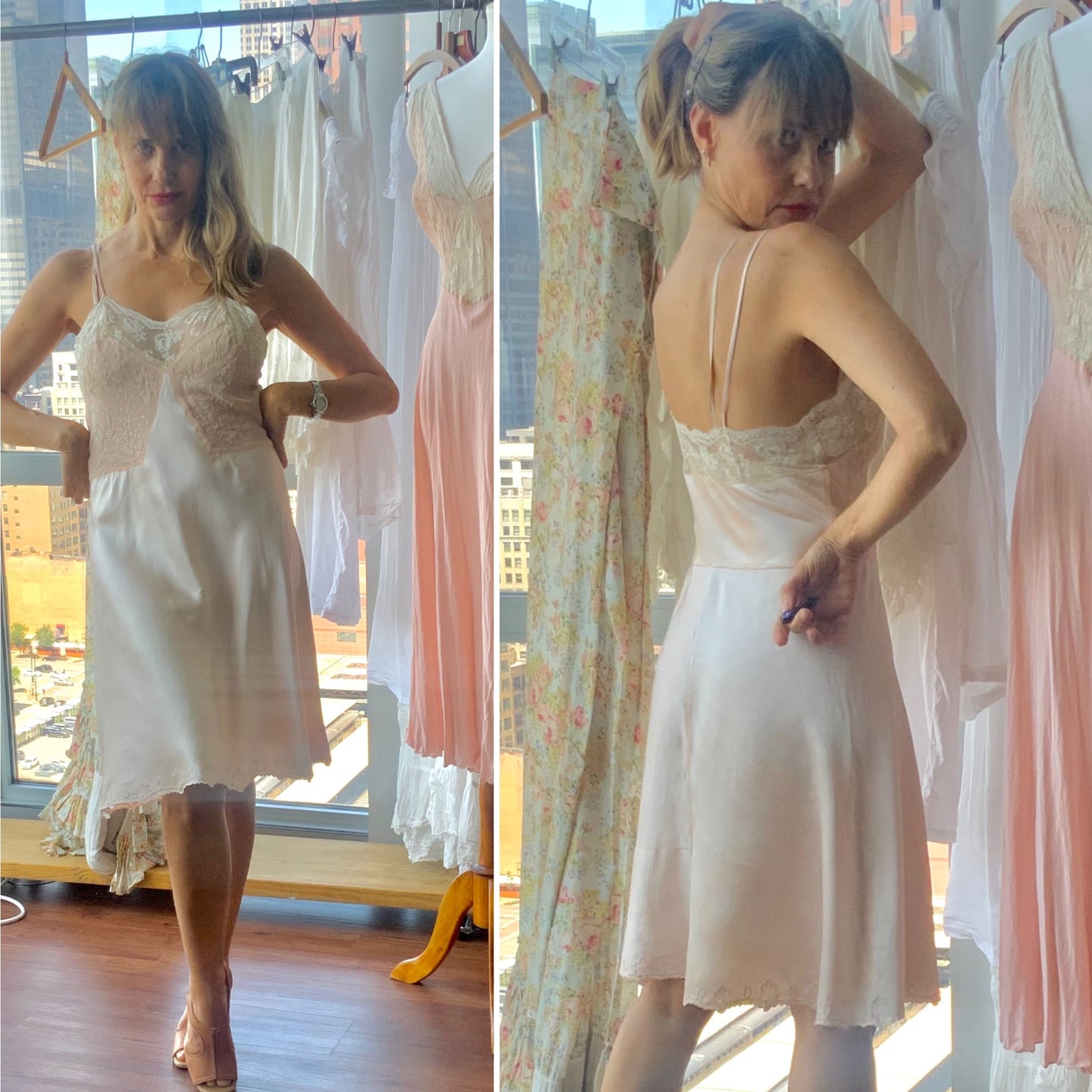 Satin Lace Slip Dress - 40s - Bridal