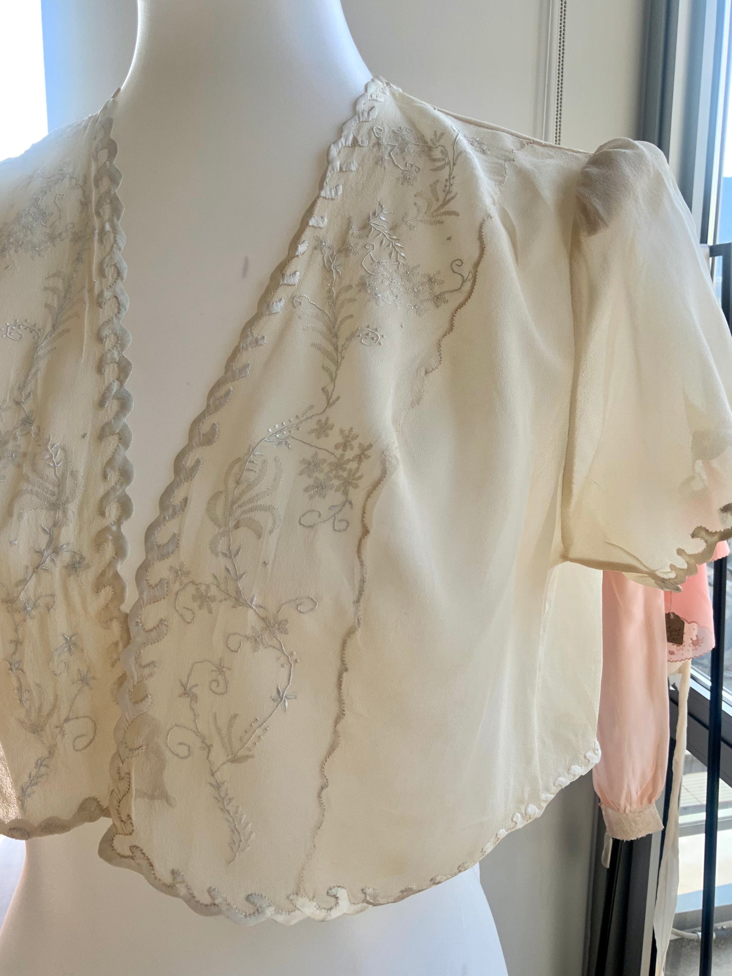 Silk Embroidered Bed Jacket - 20s - Bridal